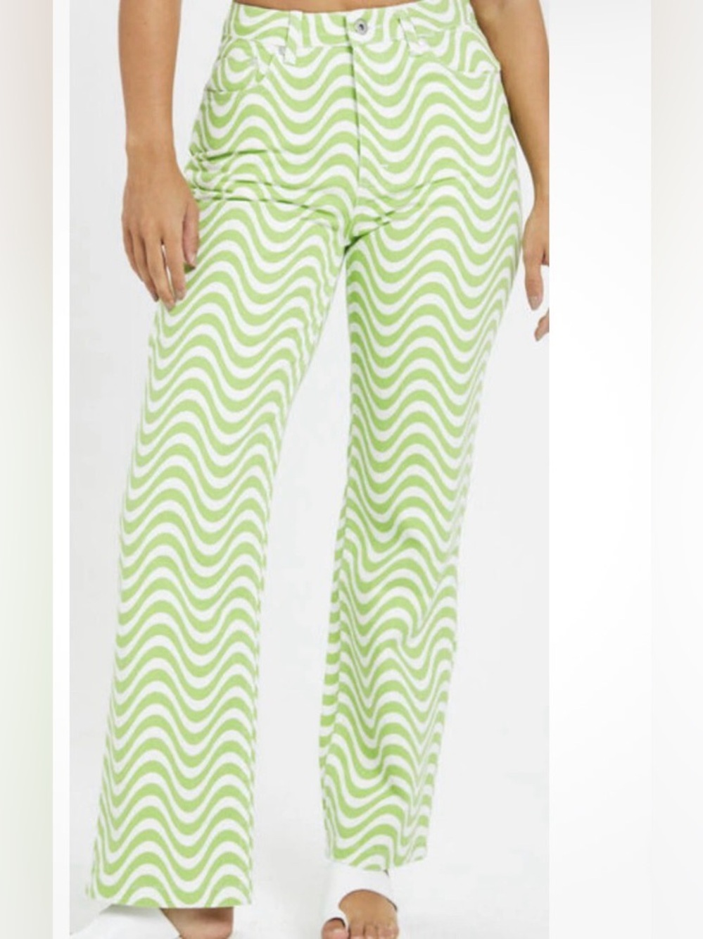 The Ragged Priest Prism Jeans Green White Groovy Striped Pants Women’s Size 26